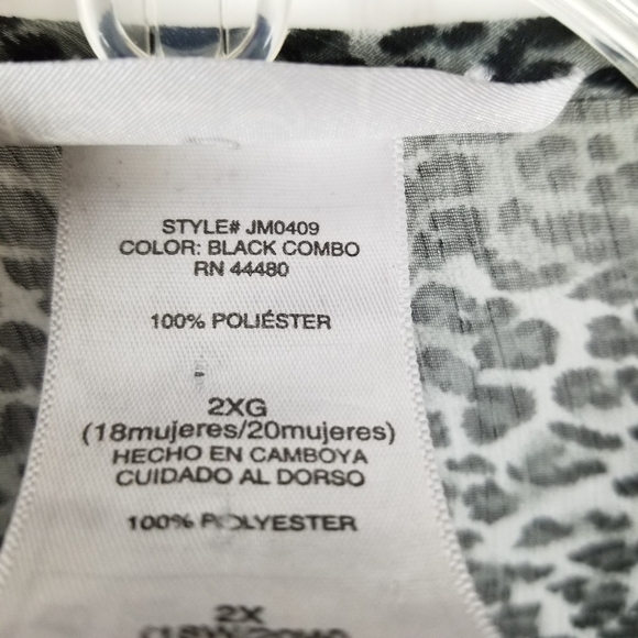 Evolution Embellished V Neck Sheer Animal Print Blouse Top Size 2X Black Gray - Picture 6 of 11
